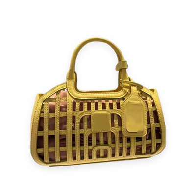 Structured Grid Leather Tote Bag