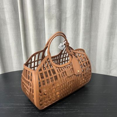 Structured Leather Tote Bag – Hollow Grid Style