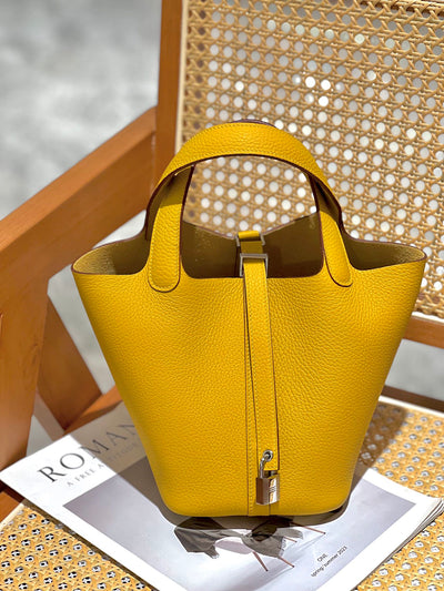 Genuine Pebbled Leather Bucket Bag