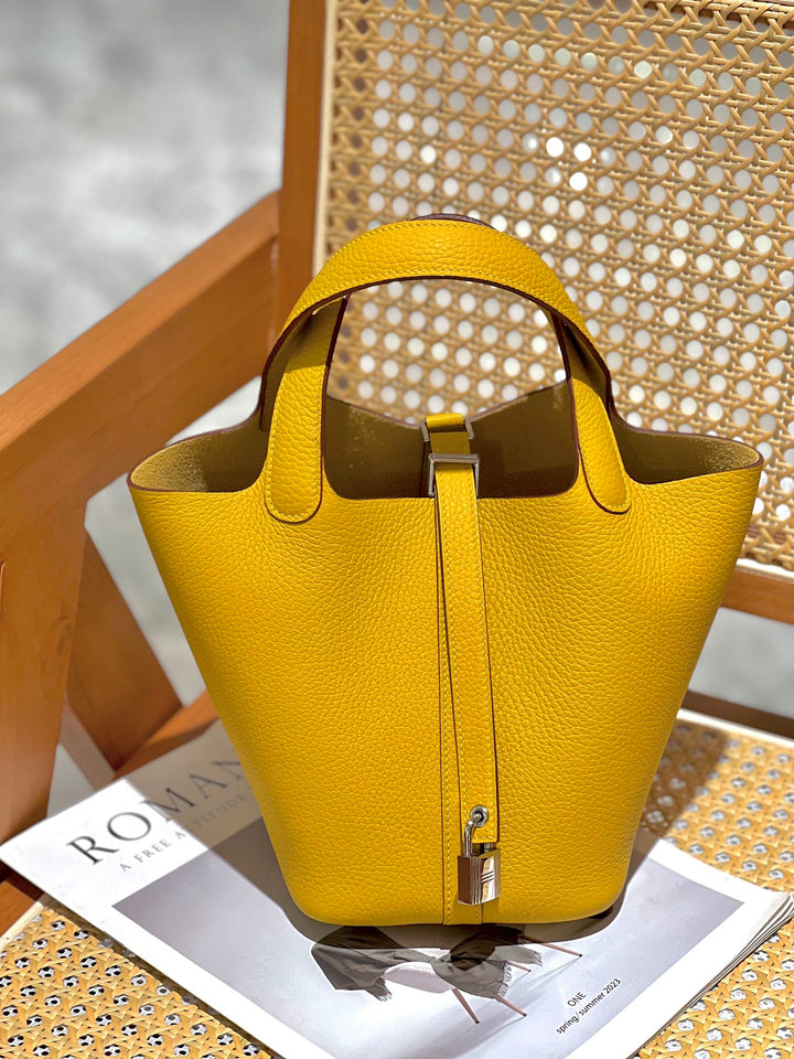 Genuine Pebbled Leather Bucket Bag